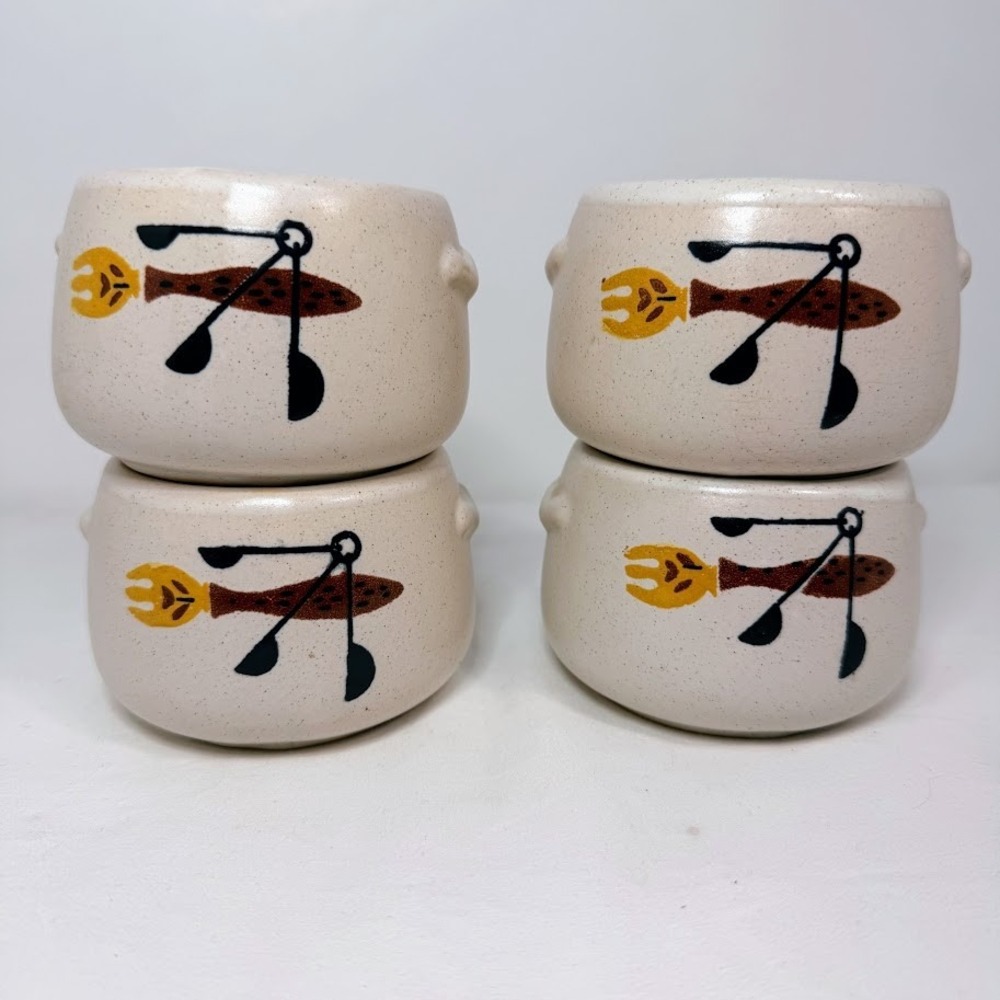 West Bend Vintage Mid Century Modern Speckled Stoneware Bean Pots Set of‎ 4 MCM